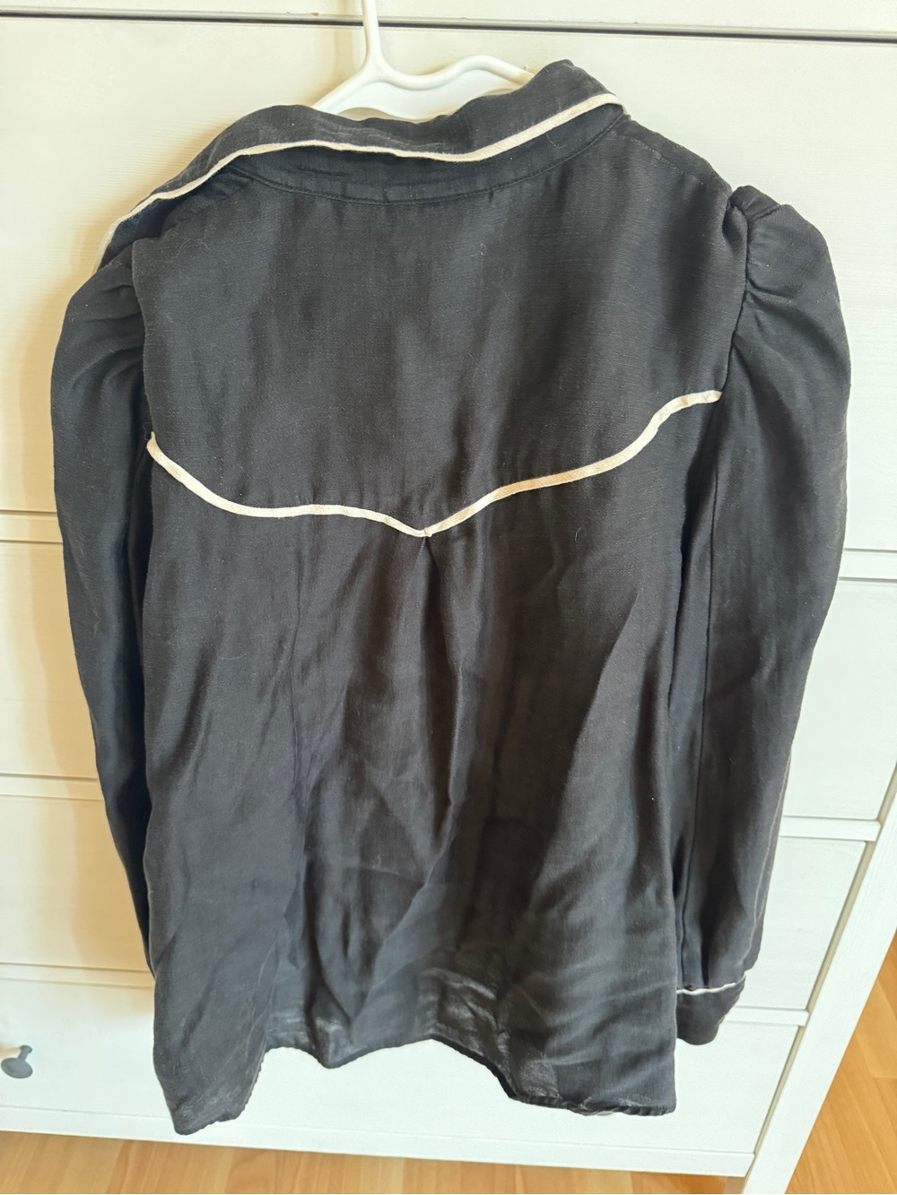 C/MEO Collective Black Blouse with Cream Piping and Embroidered Floral Panels - Picture 6 of 8